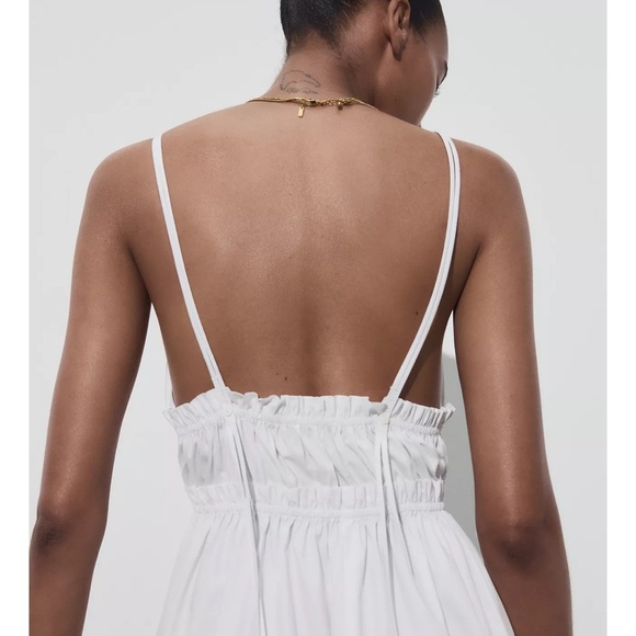 Zara White Poplin Midi Dress with Straps Extra Large - Picture 5 of 8